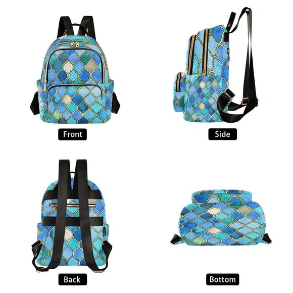 3115 Turquoise Blue Teal Green Pattern Mini Backpack Purse Travel Bag